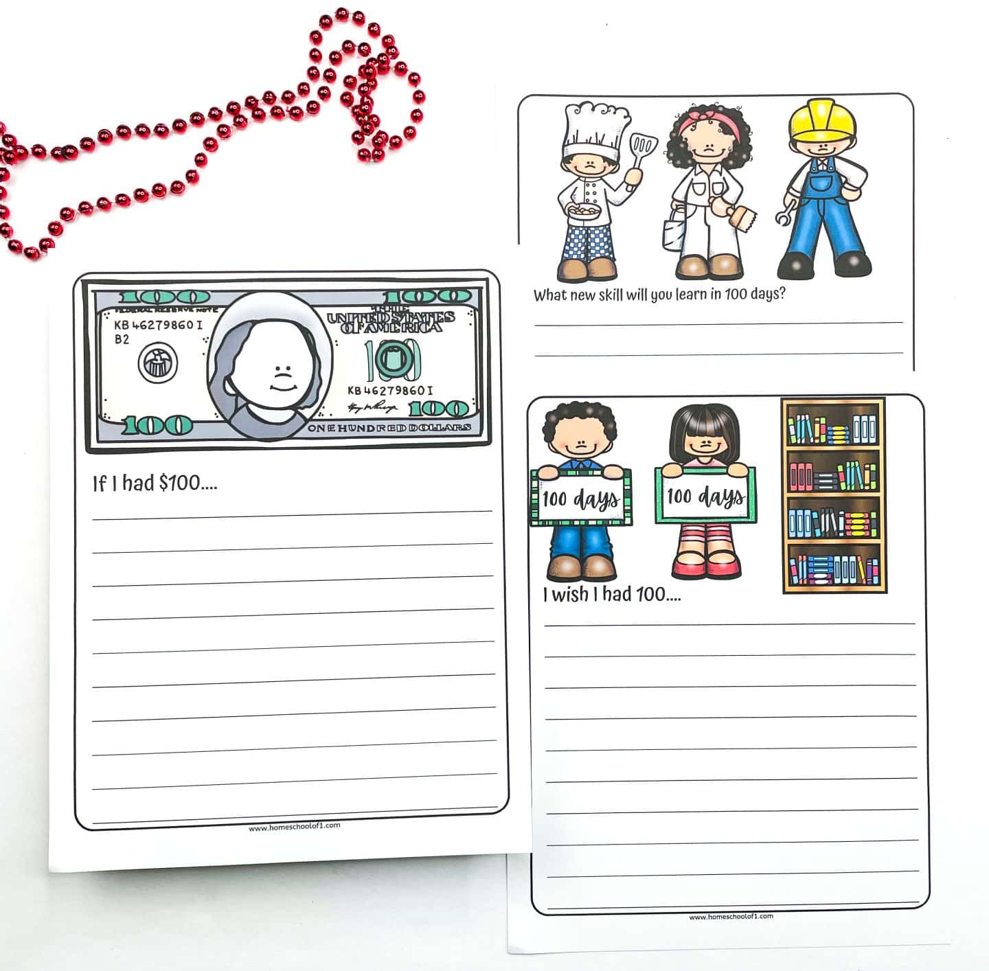 free printable 100 day of school writing prompts