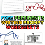 Printable Presidents Day writing templates featuring prompts about famous presidents and creative U.S. history questions.