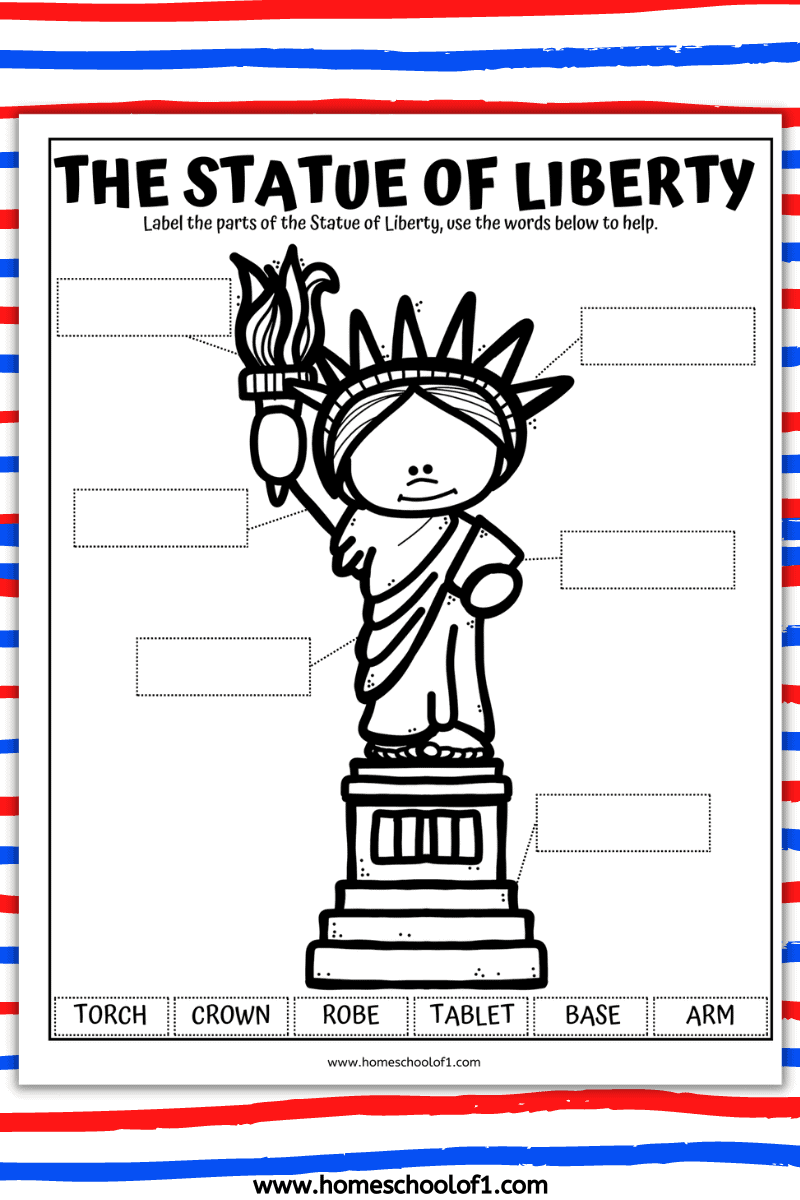 statue of liberty labelling worksheet