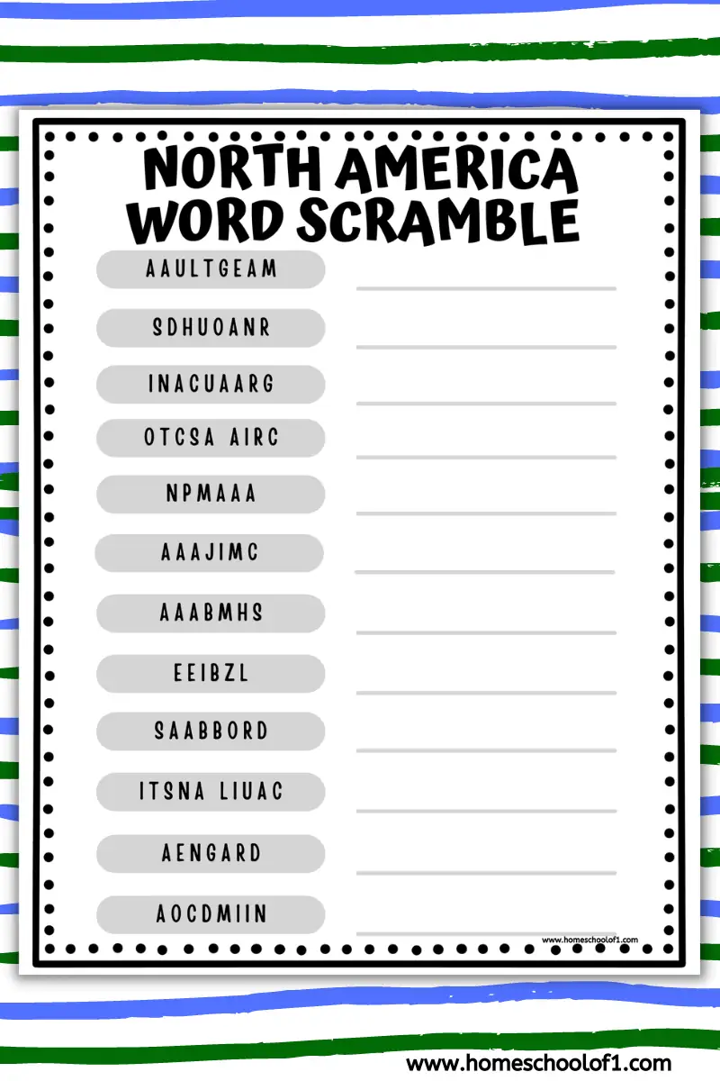 NORTH AMERICA WORD SCRAMBLE
