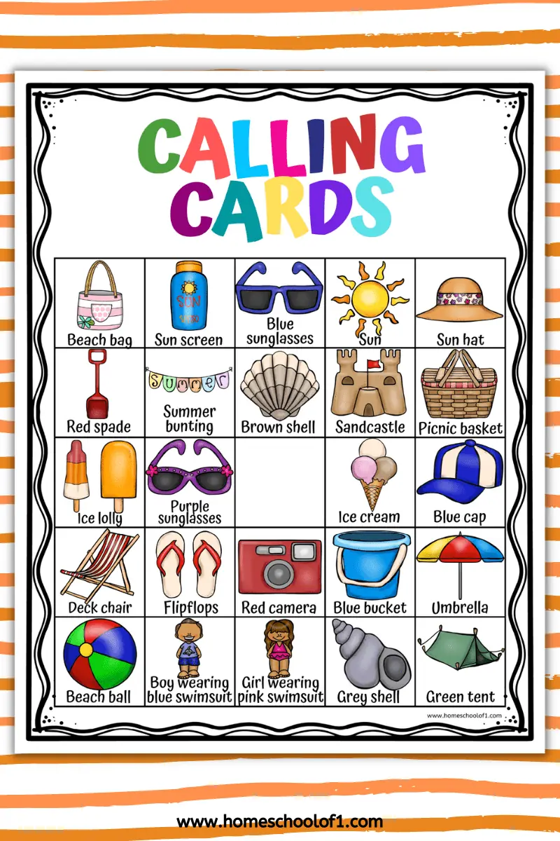 SUMMER BINGO CALLING CARDS