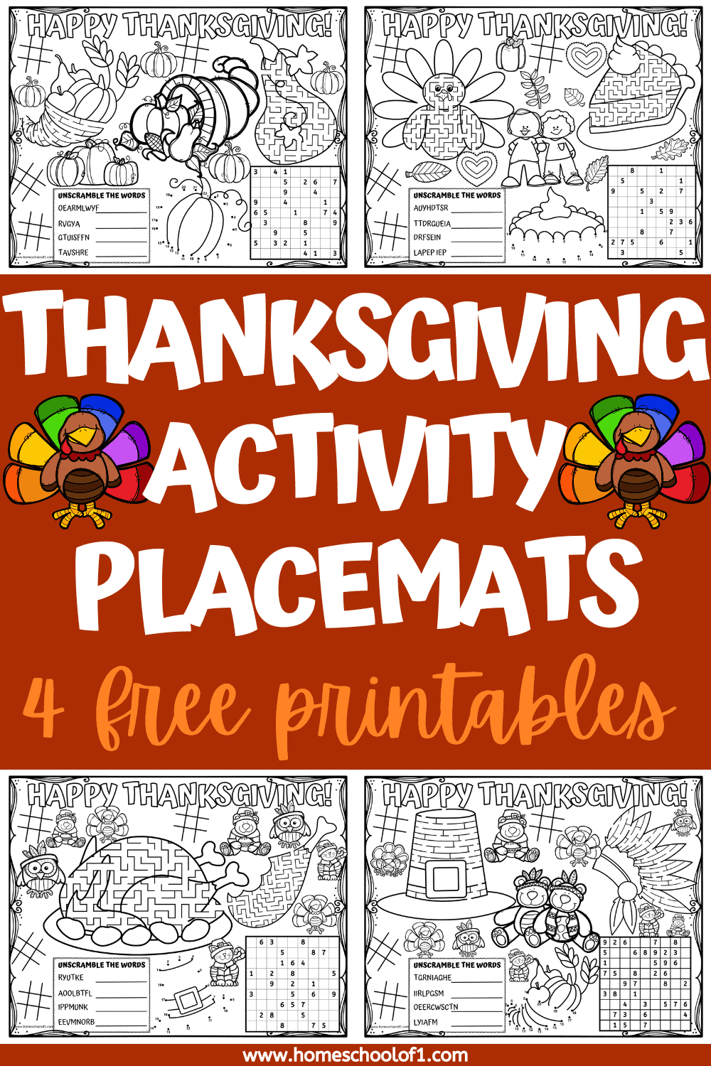4 Free Thanksgiving Printable Placemats for Table Fun