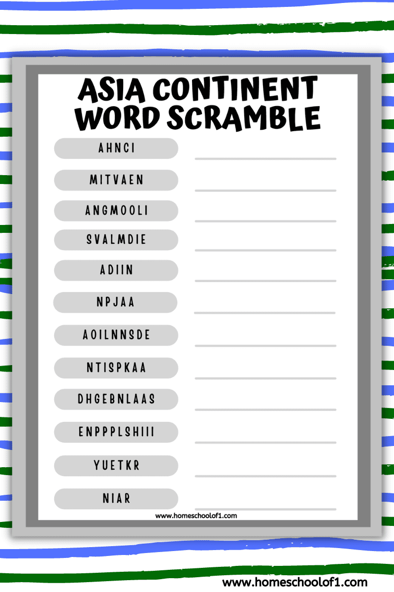 asia word scramble