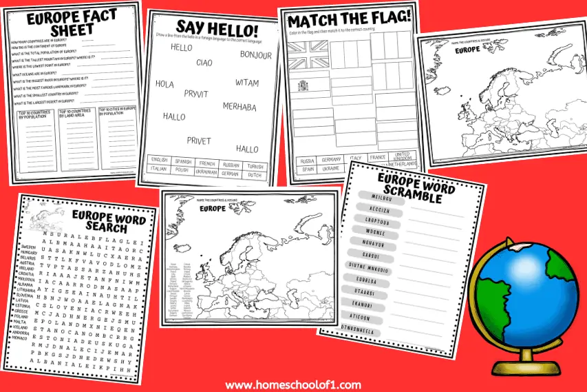 7 Europe Worksheets for Kids (free printable)