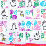 Colorful unicorn memory game cards with swirly rainbow backs and cute black-and-white unicorn illustrations, labeled “Free Printable Unicorn Game”