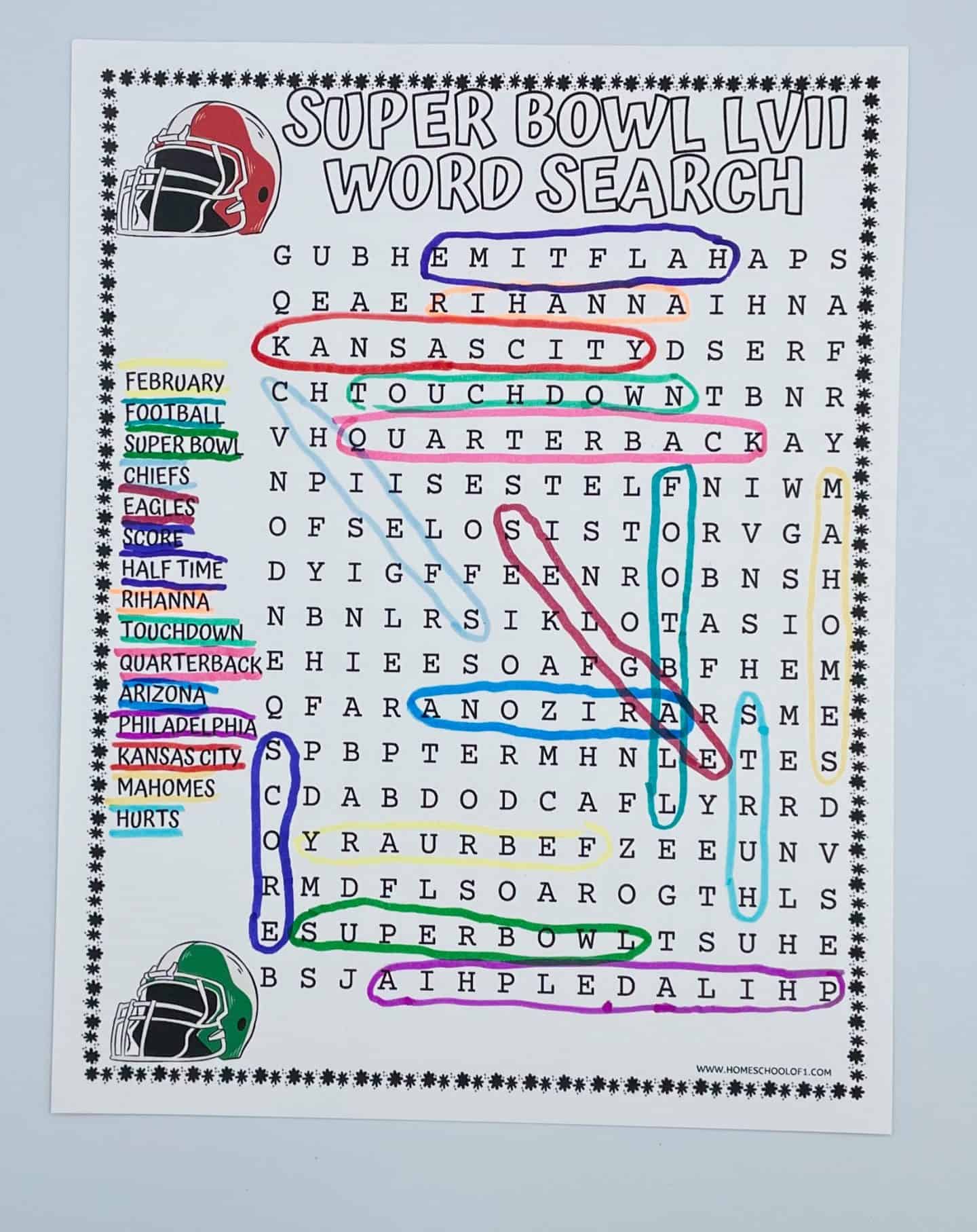 free super bowl word search