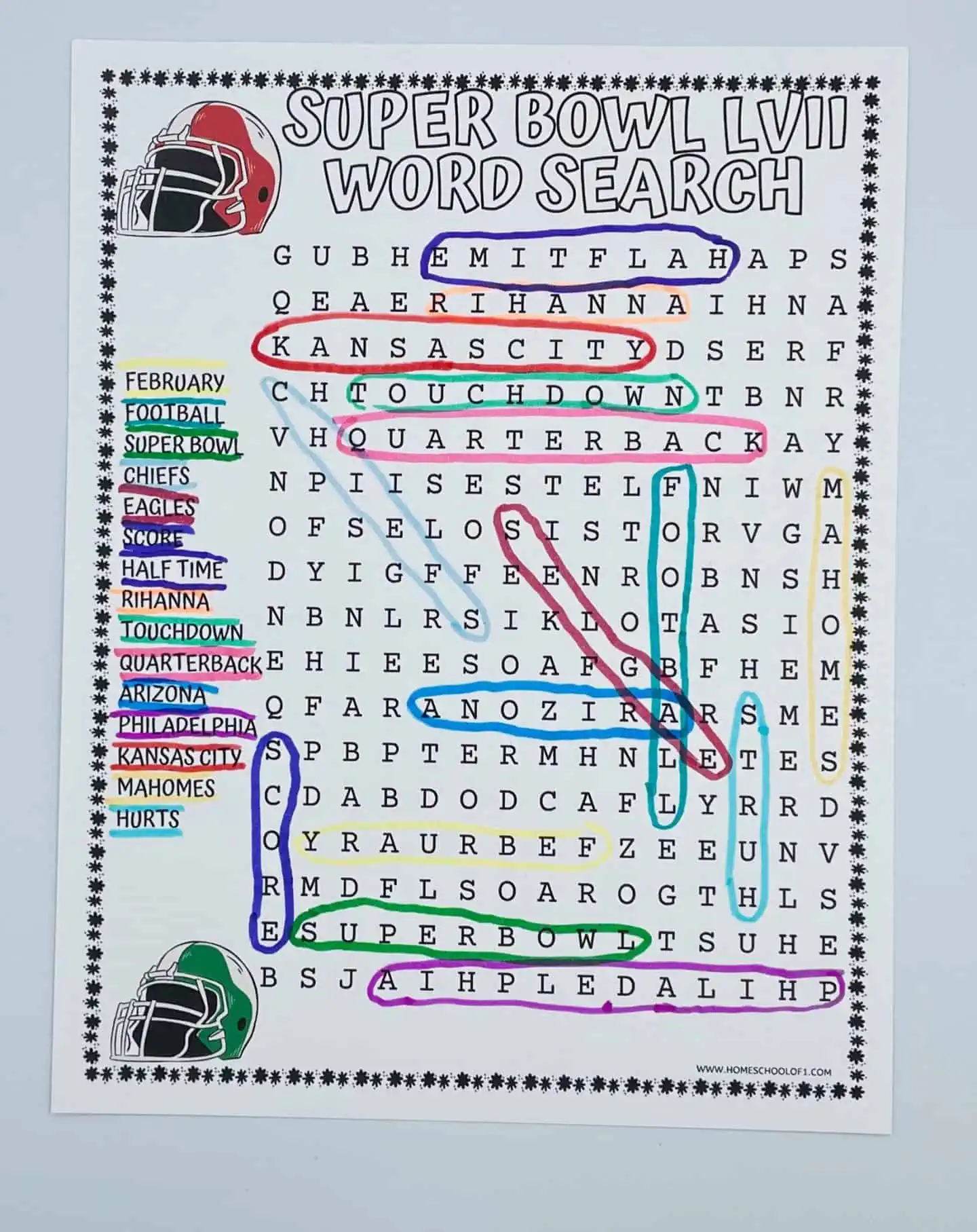 free super bowl word search