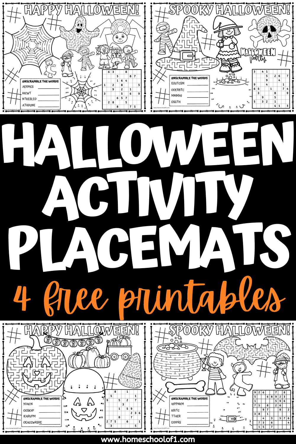4 Free Halloween Printable Placemats for Table Fun