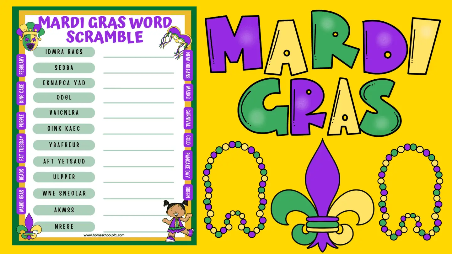mardi gras word scramble printable
