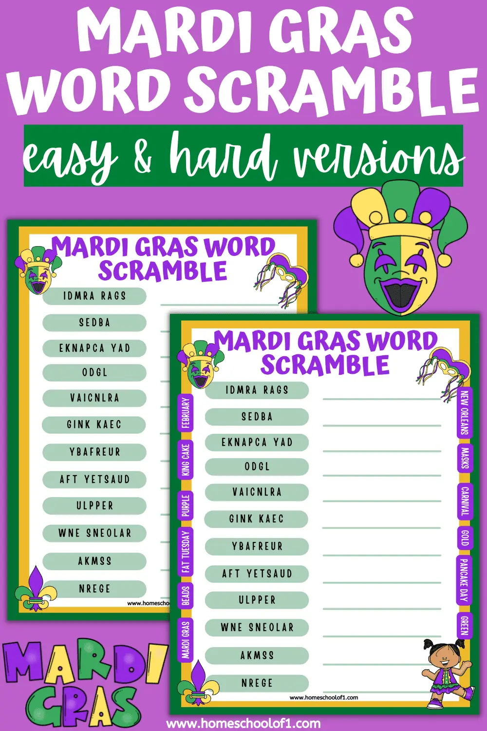 mardi gras word scramble answers