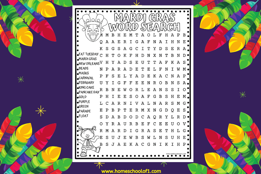 Mardi Gras Word Search (free printable)