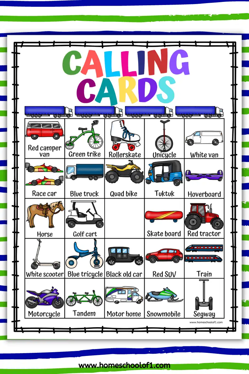 transportation bingo printables