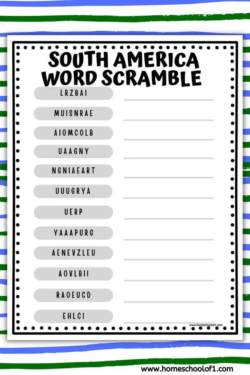 South America word scramble