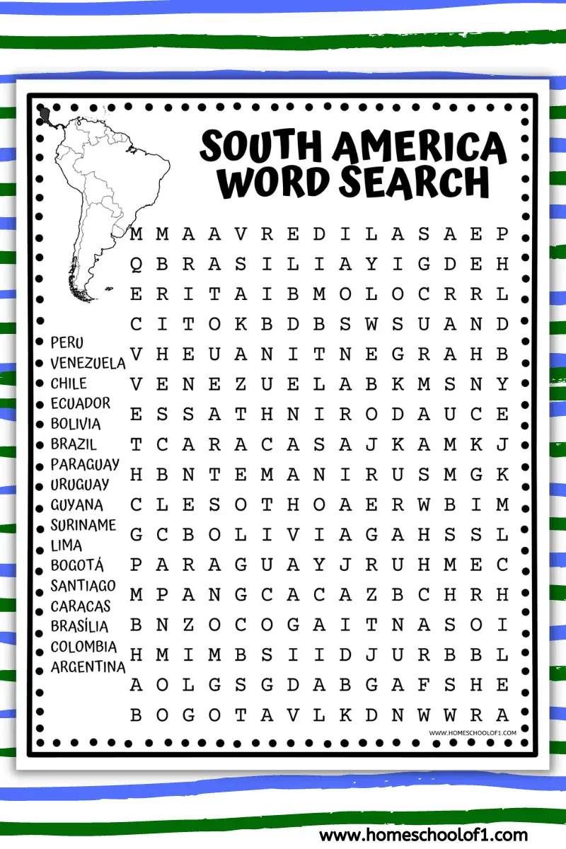 South America word search