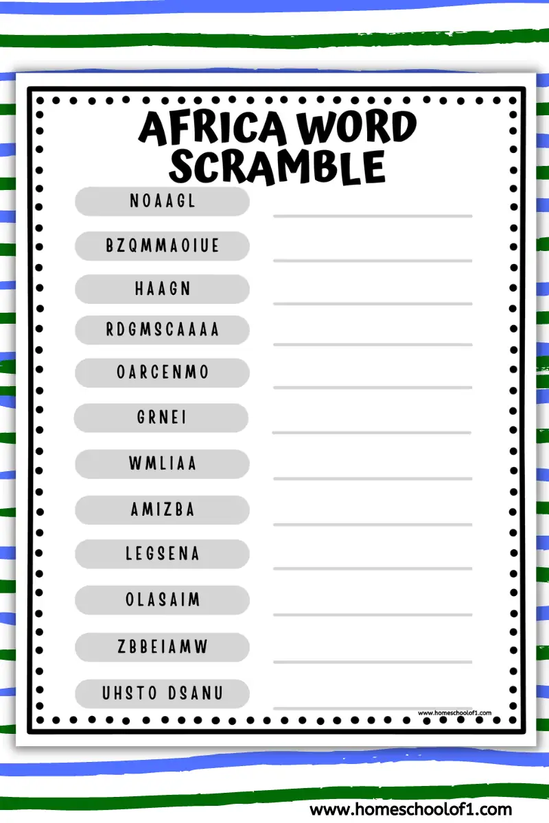 africa word scramble