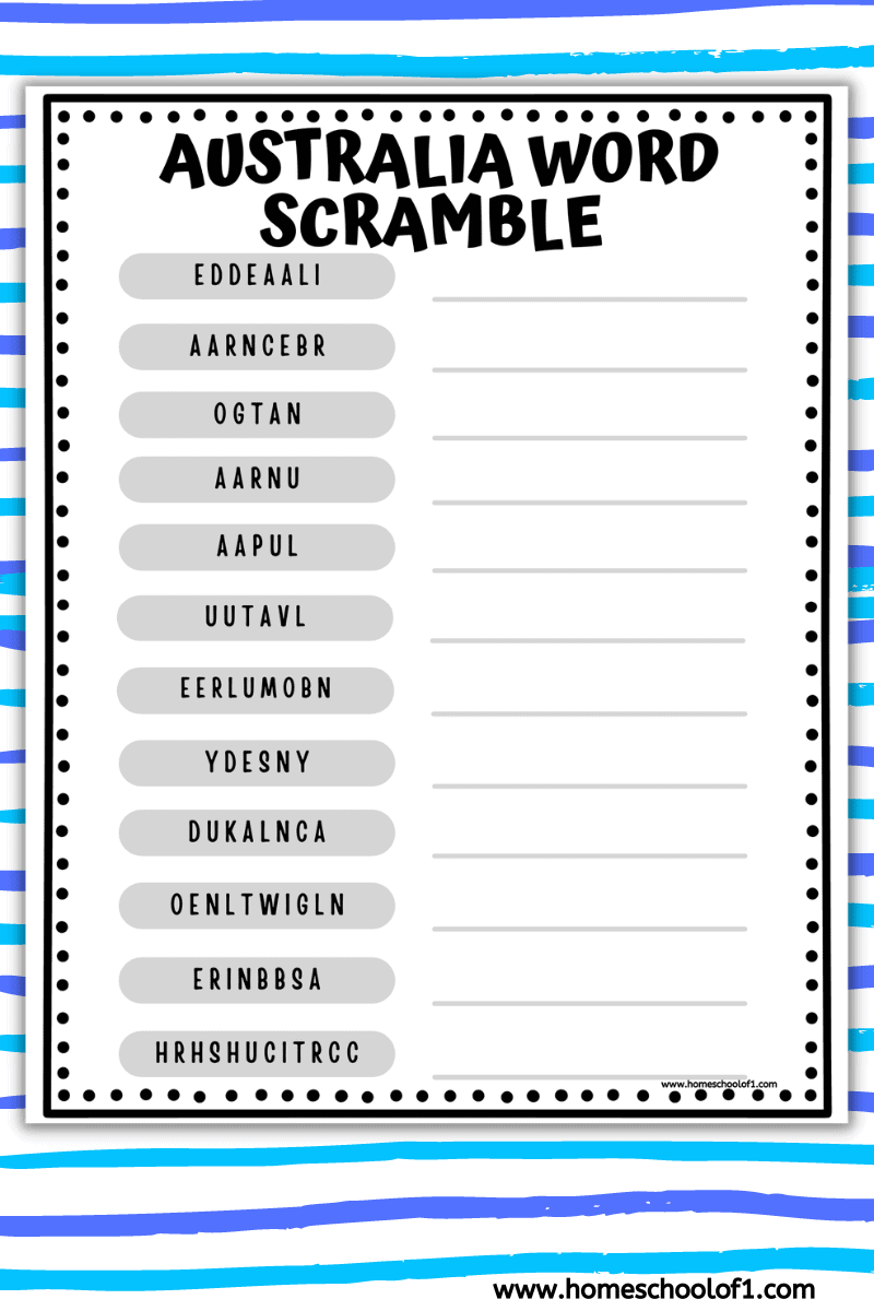 australia word scramble