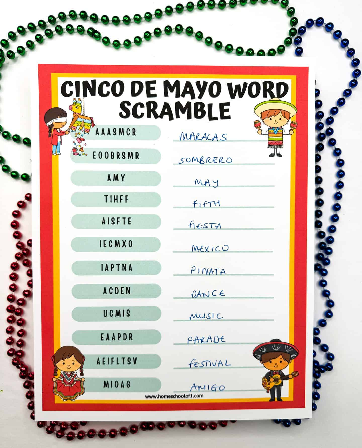 cinco de mayo word scramble answers