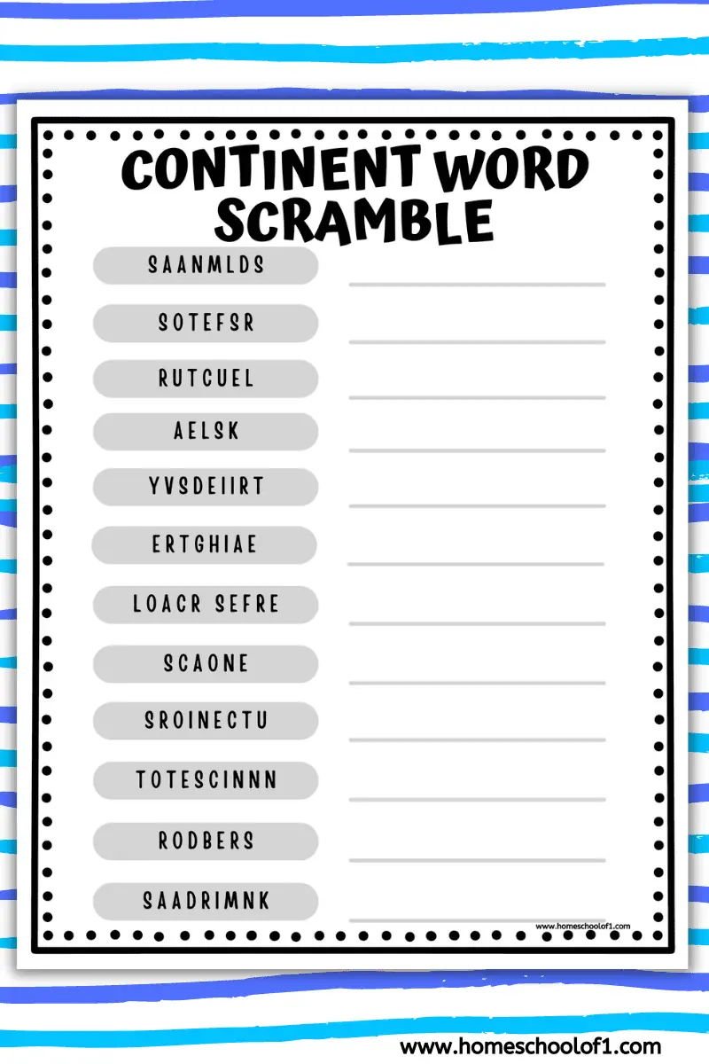 continent word scramble