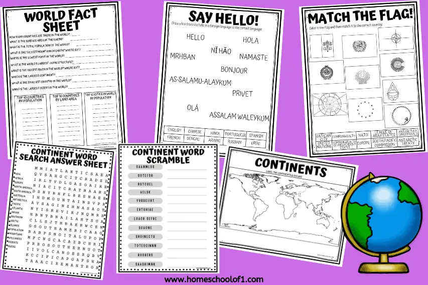 Continent Worksheets for Kids (free printable)