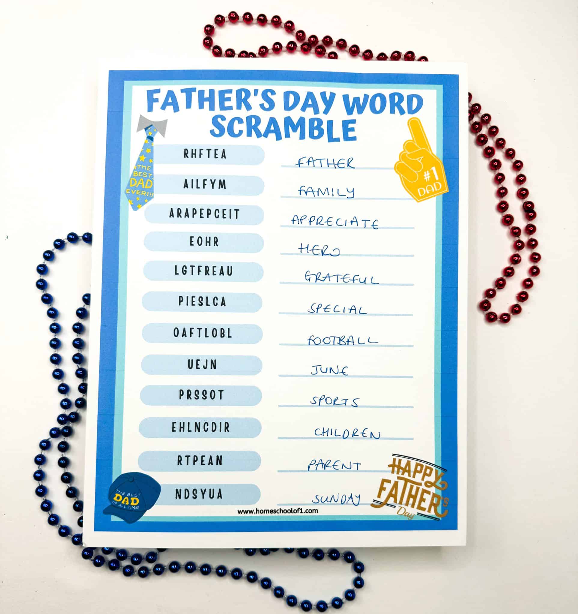 Free Fathers Day Word Scramble Printable Game 