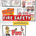 Ten free printable fire safety worksheets for kids with coloring, safety tips, and writing prompts on fire prevention
