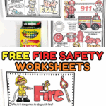 Free fire safety worksheets for kids including coloring pages and writing prompts about smoke, fire, and escape plans