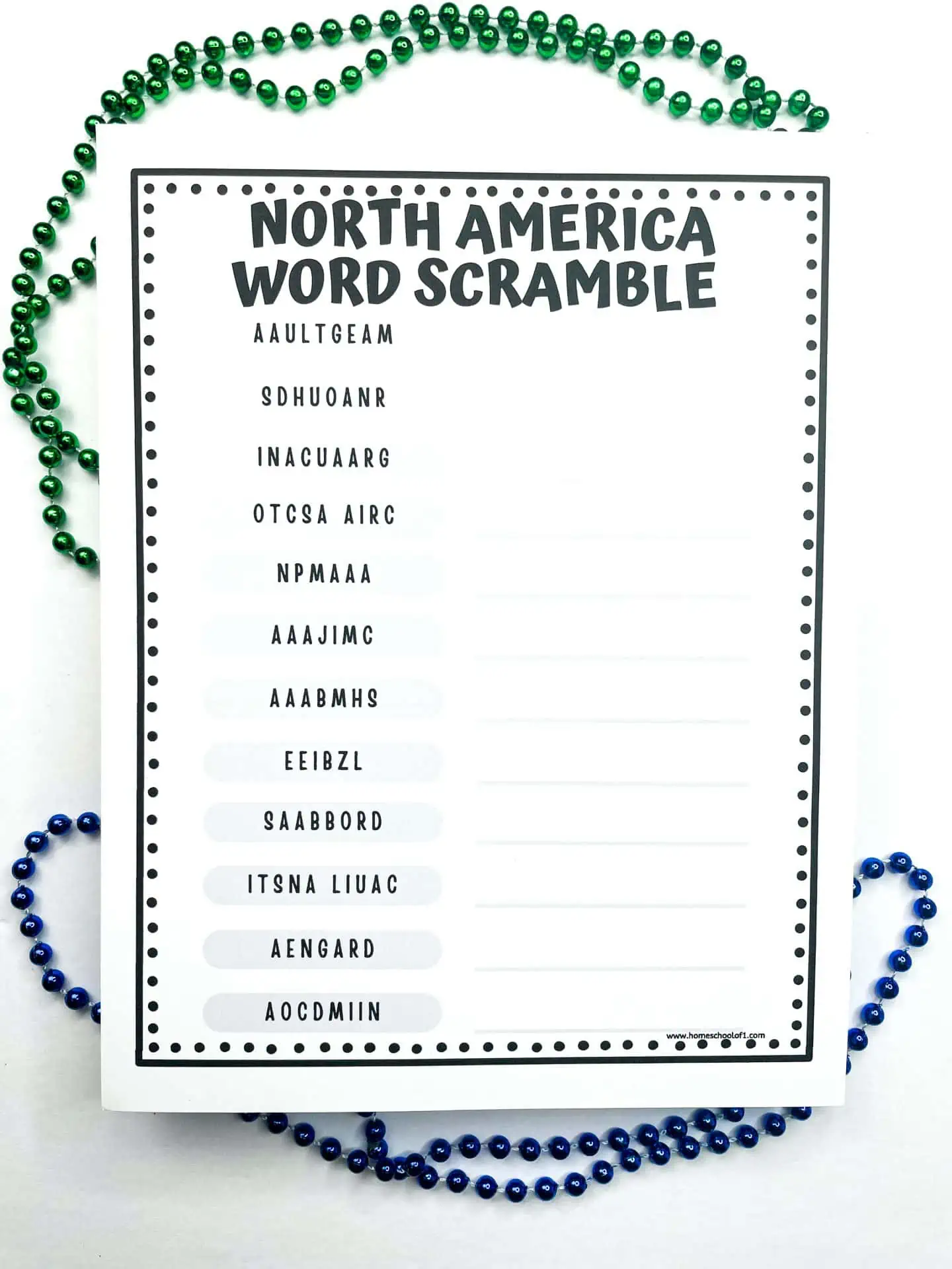 north america word scramble printable