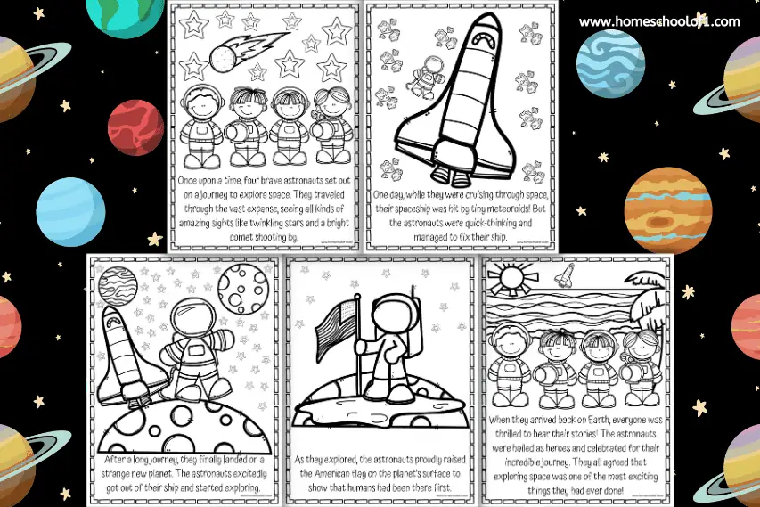 5 Free Astronaut Coloring Pages (a coloring storybook)