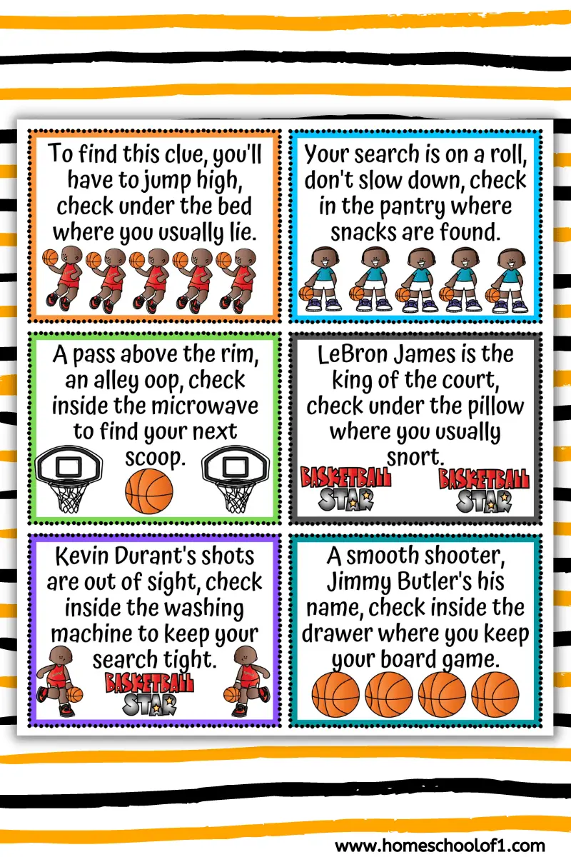 basketball clues for scavenger hunt