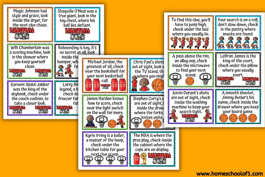 Basketball Scavenger Hunt Clues (free printable)