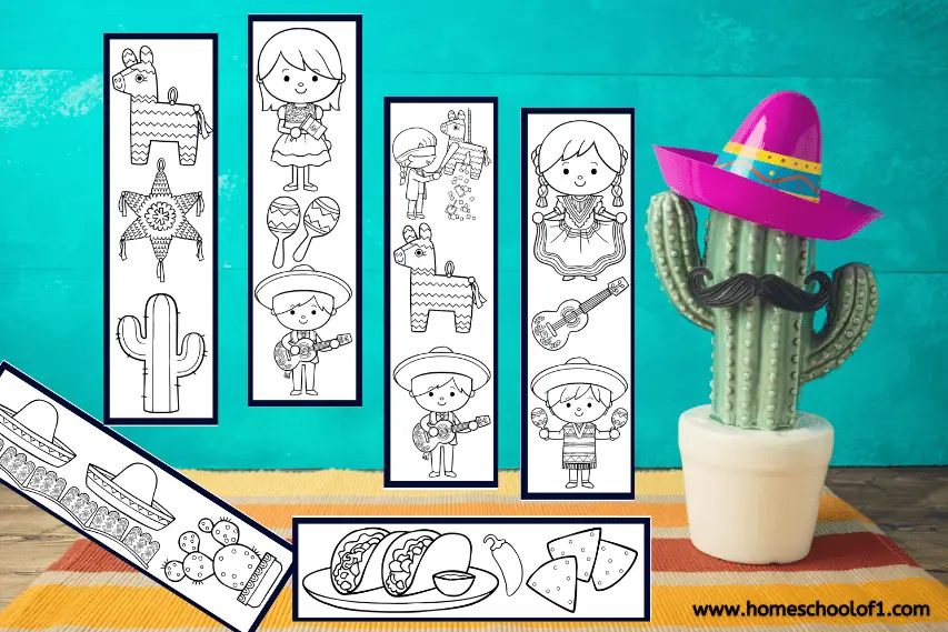 6 Free Cinco de Mayo Bookmarks Printable to Color in