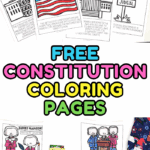 Free Constitution coloring pages with illustrations of Founding Fathers, U.S. Capitol, and government branches—ideal for teaching kids about the Constitution