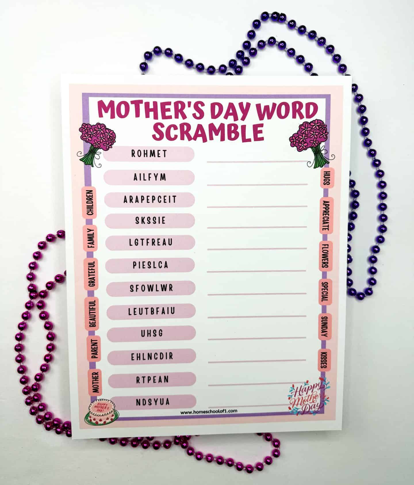 mother's day unscramble words