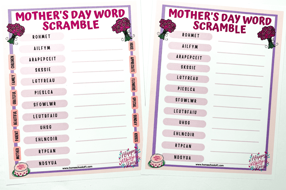 mothers day word scramble