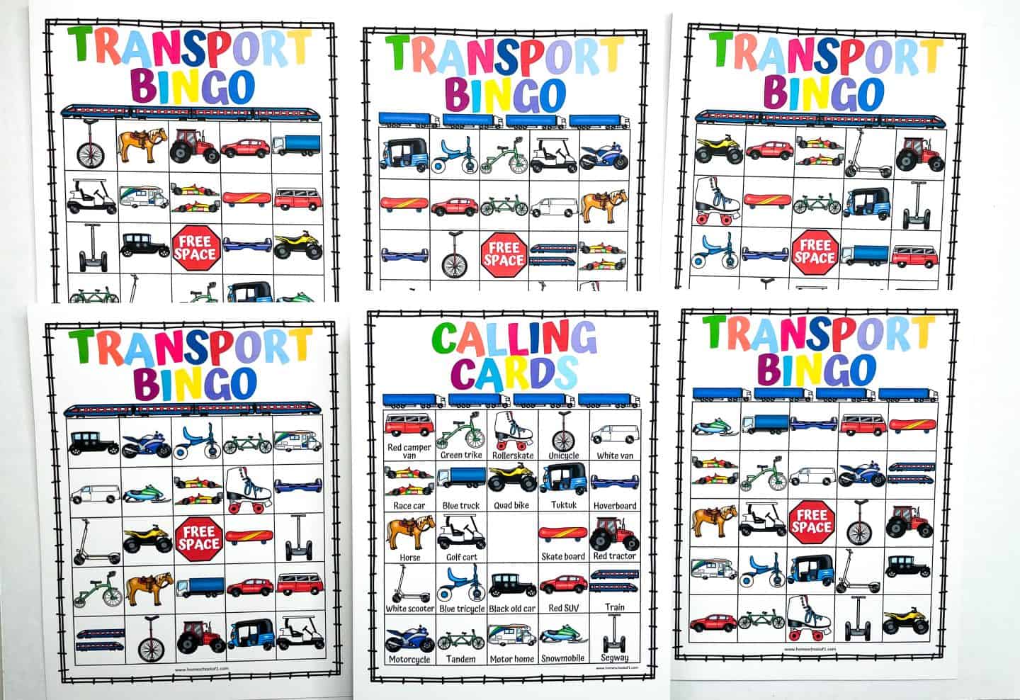 transport bingo free printable