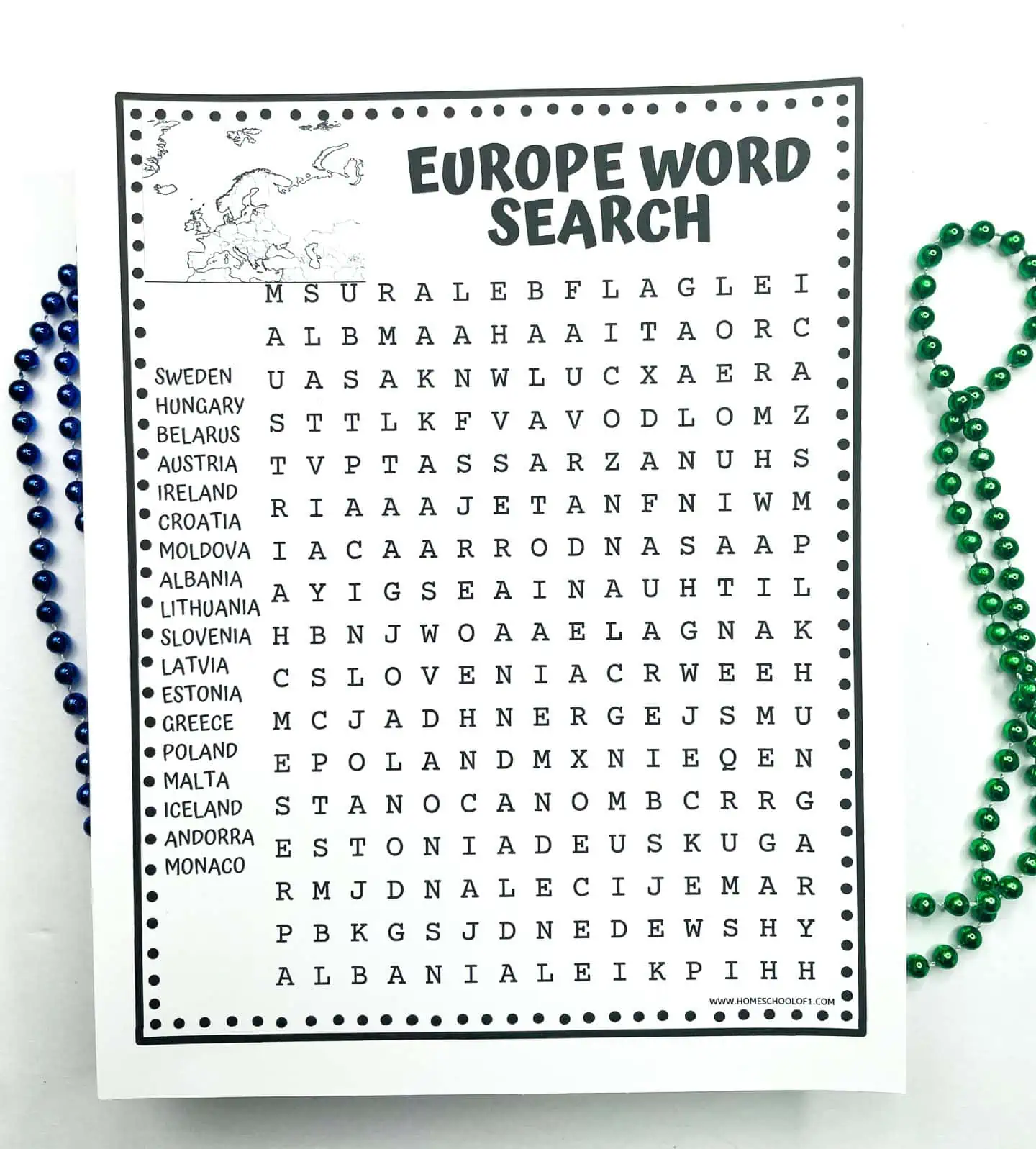 europe word search printable