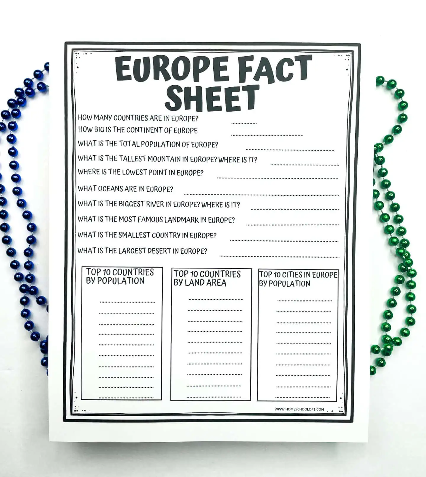 europe fact edition worksheet
