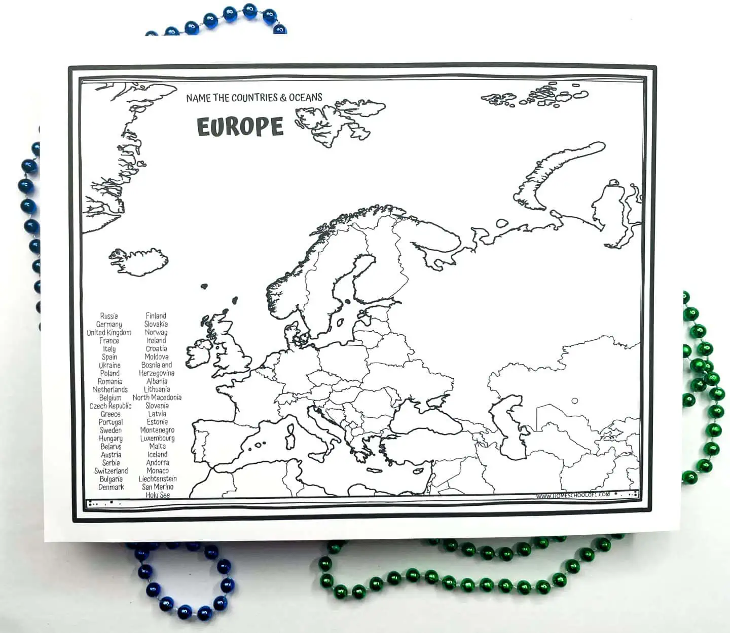 map of europe worksheet