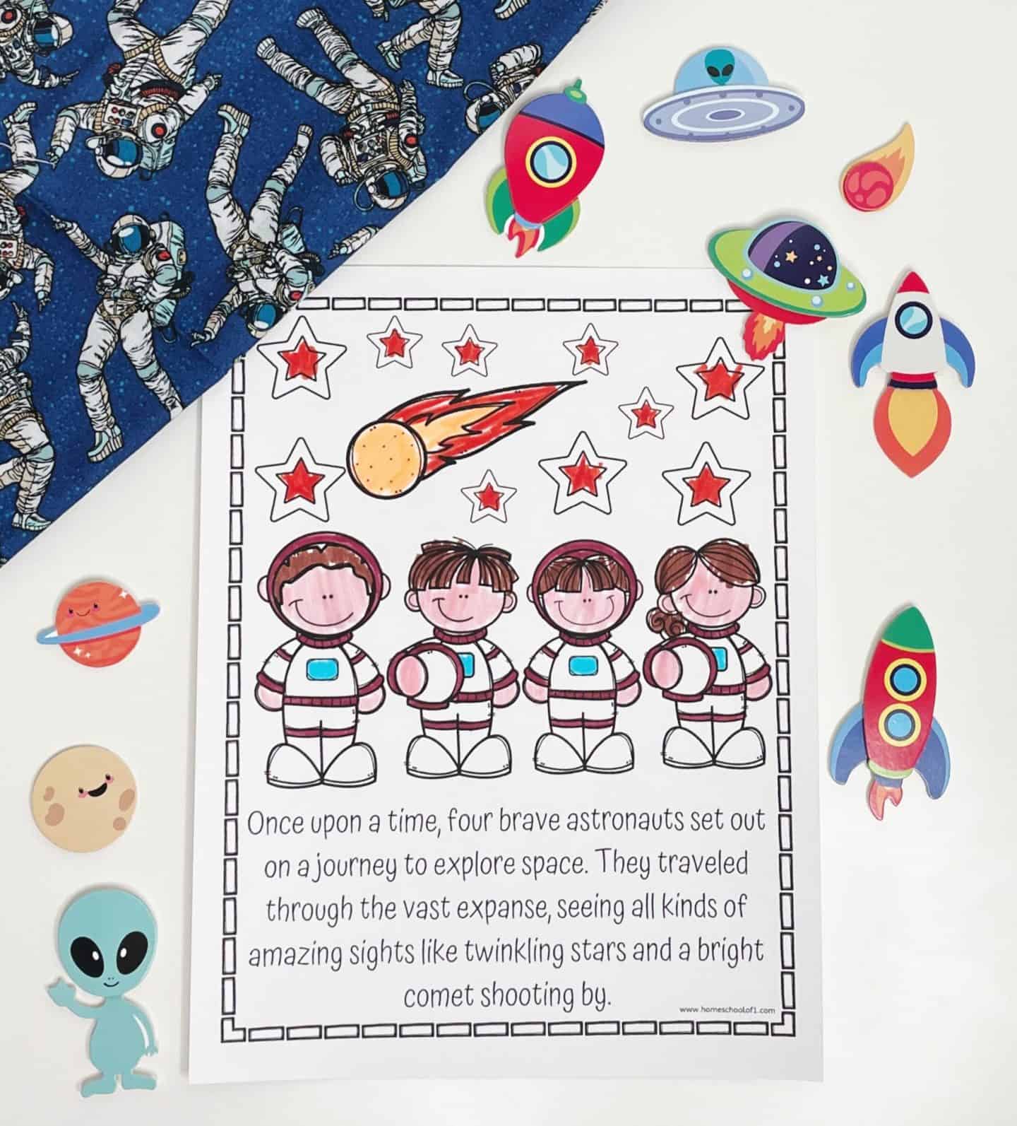 astronaut coloring story sheets