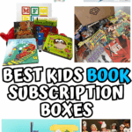 Collage showcasing the best kids book subscription boxes with monthly deliveries of age-appropriate books, comics, and activities.