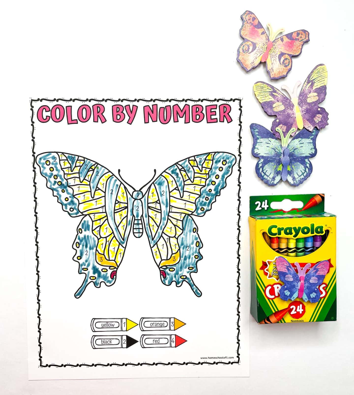 Colorful butterfly tracing worksheet for preschoolers featuring four butterflies on the left side and vibrant flowers on the right, connected by zigzag, wavy, and step-like traceable lines to build prewriting skills. A fun fine motor activity enhanced with decorative paper butterflies on the side.