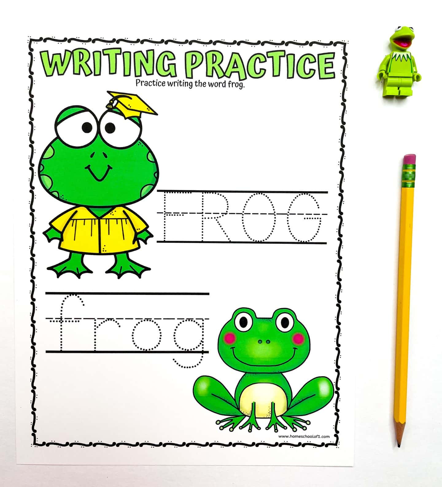 practice writing the word frog in uppercase and lowercase letters.
