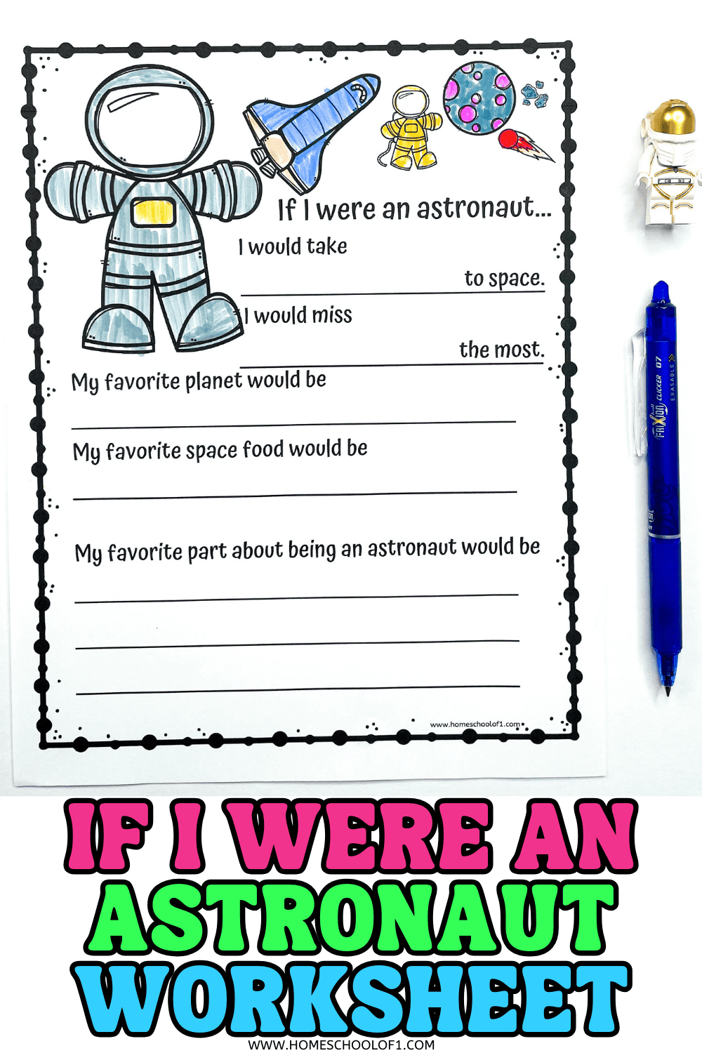 If I were an astronaut writing prompt worksheet with colorful drawings of space-themed images for kids to complete.

