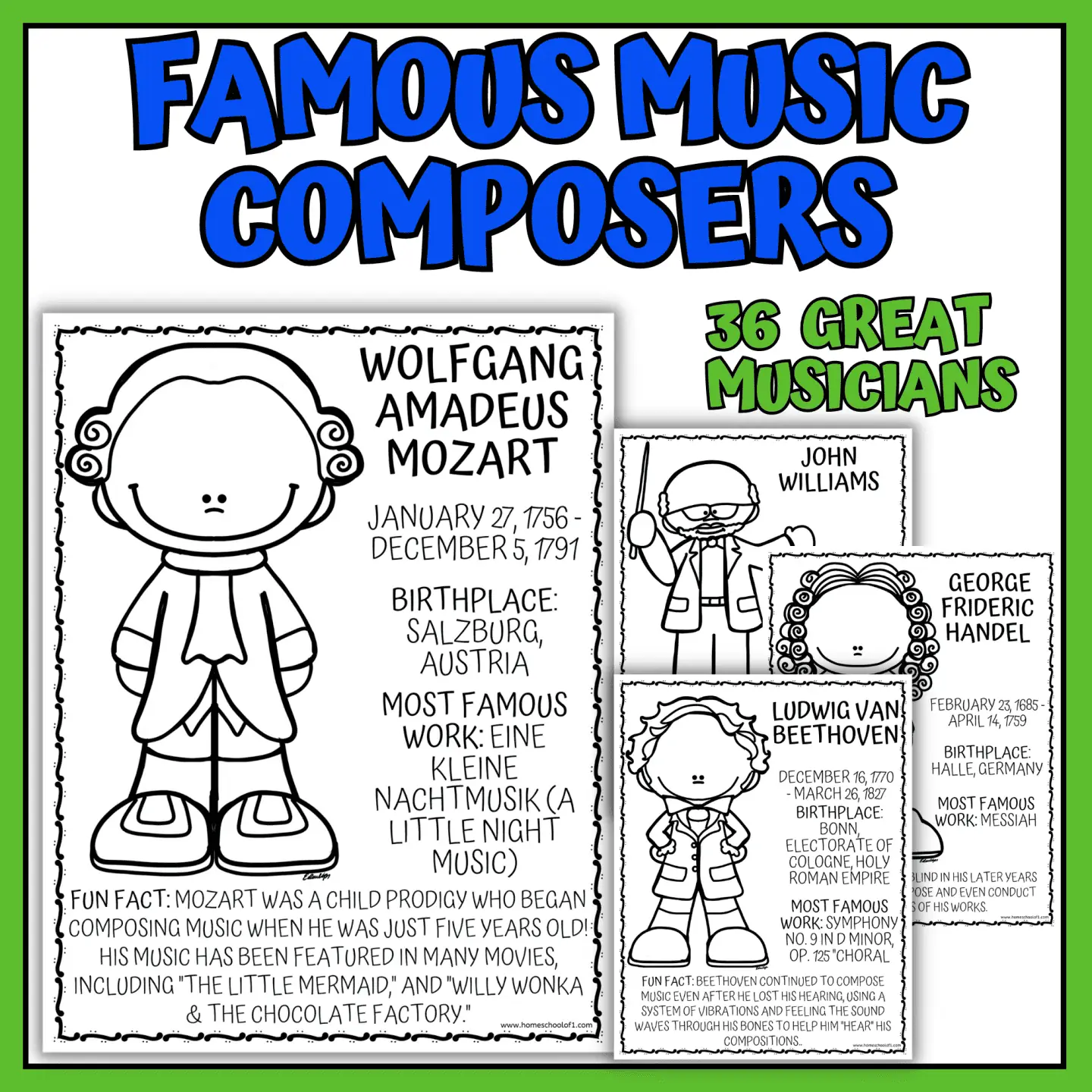 music composers coloring page bundle