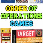 Collage of the best order of operations games for kids, featuring Proof!, Prime Climb, Equate, PEMDice, and Target Math.