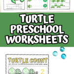 Printable turtle counting worksheet for preschool featuring groups of turtles to count and color.