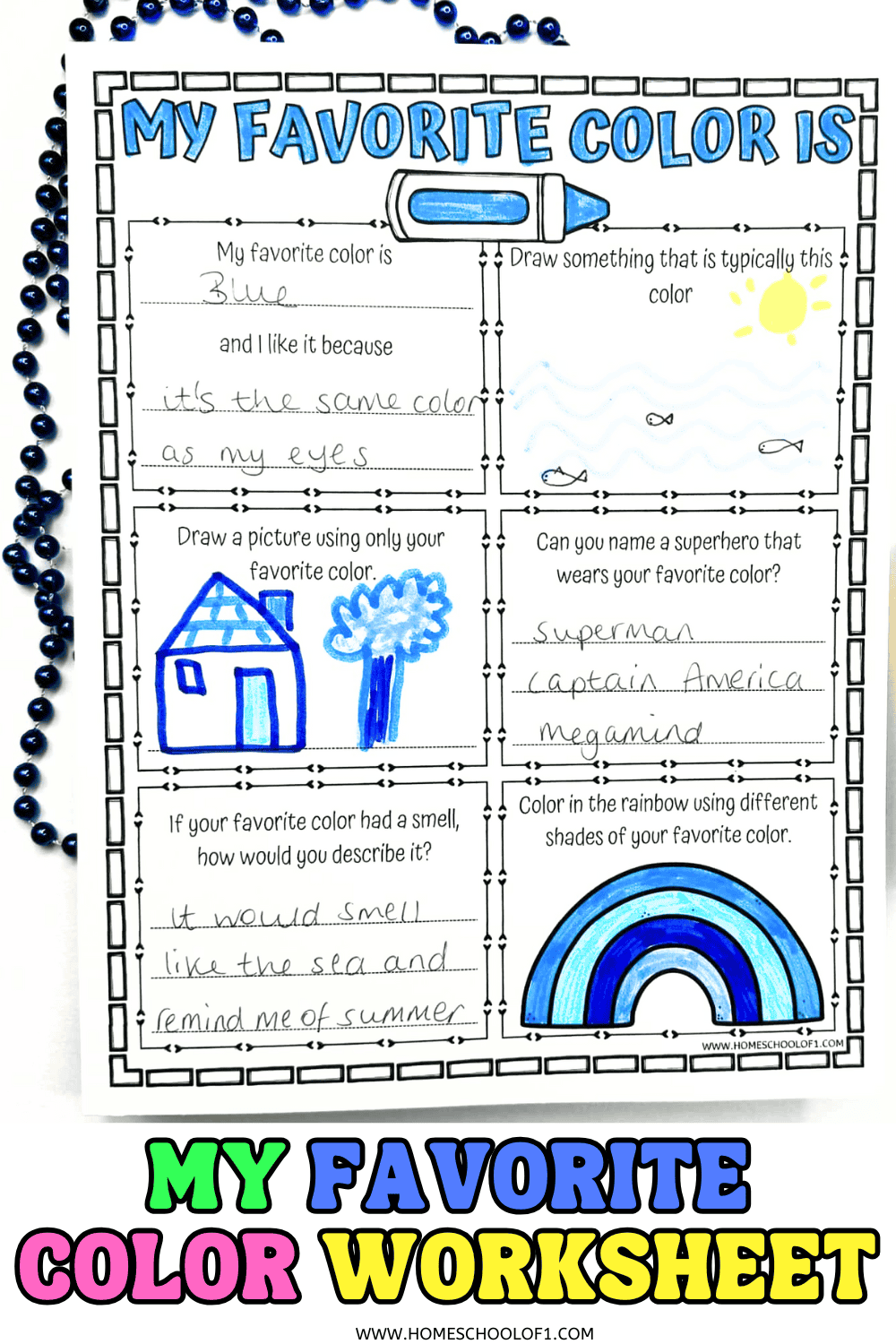 Fun My Favorite Color worksheet for kids with creative prompts to draw, describe, and explore shades of their favorite color.