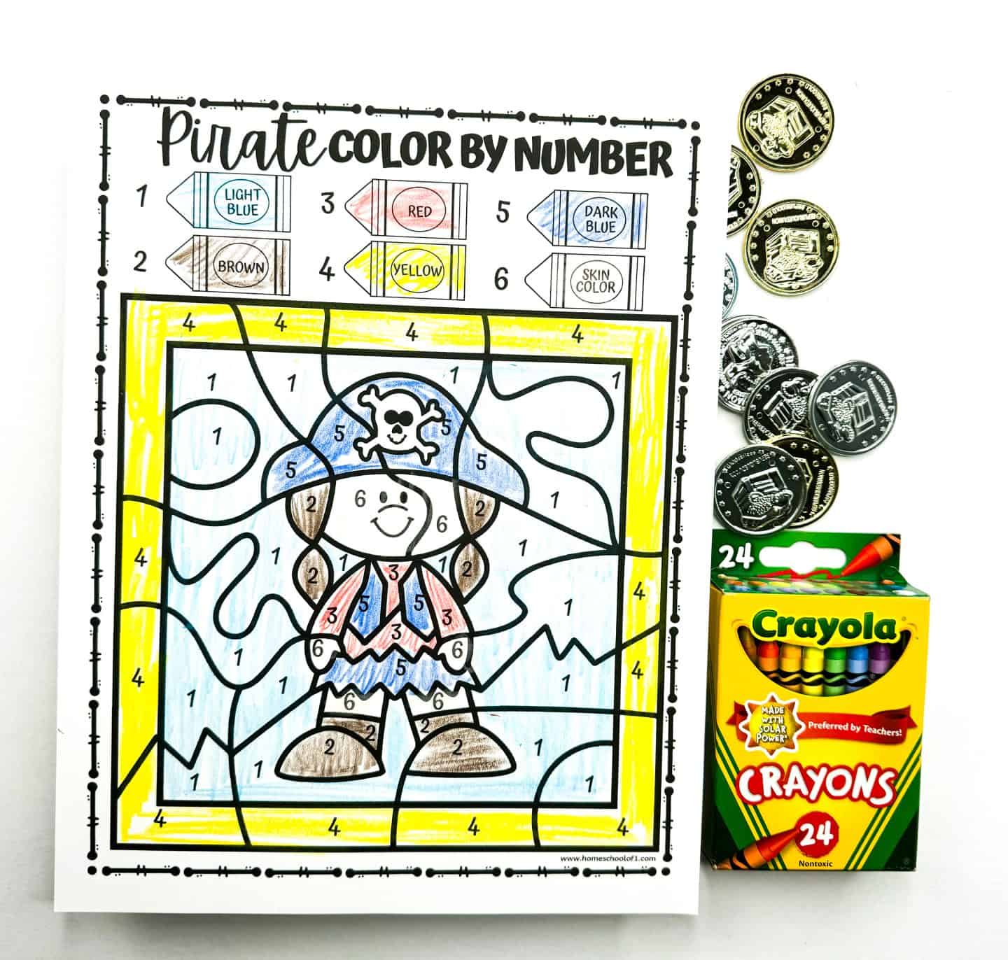 Free Pirate Color by Number Worksheets