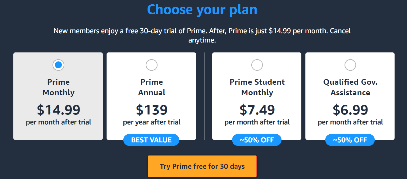 amazon prime membership