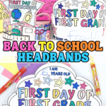 Printable back to school headbands for pre-K, homeschool, and first grade with fun designs and space to write name and age.